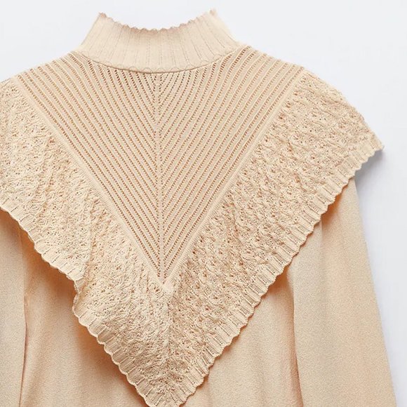 NEW Zara Long Sleeve Ruffled Knit Sweater Cream - Picture 10 of 11